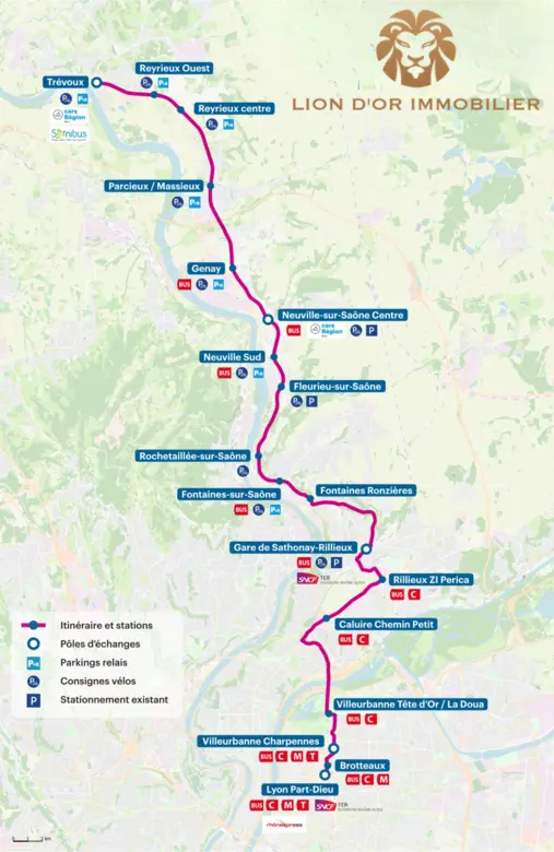 la future ligne BHNS entre Trévoux et Lyon